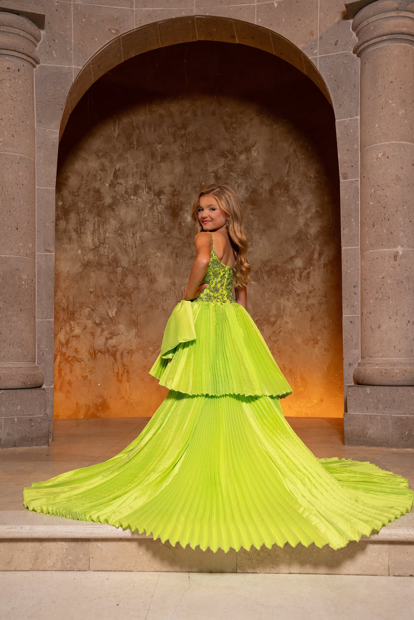 Flower Girl Dresses A Line Long Beaded Formal Pleated Flower Girl Dress Lime