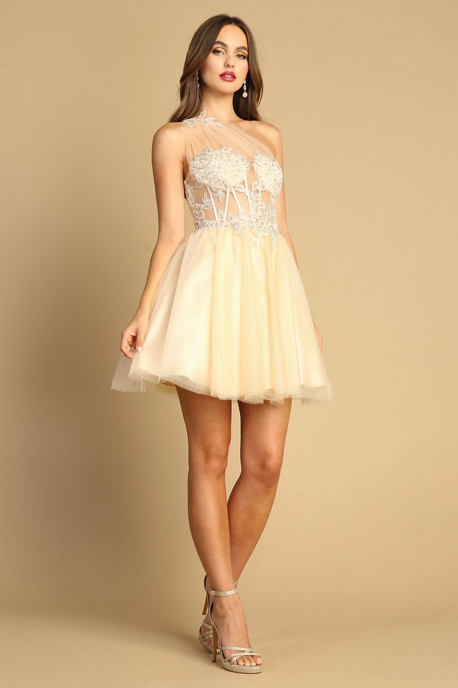 Cocktail DressesShort Homecoming A Line Applique Corset Prom Dress Champagne