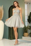 Cocktail DressesShort Homecoming A Line Applique Corset Prom Dress Silver