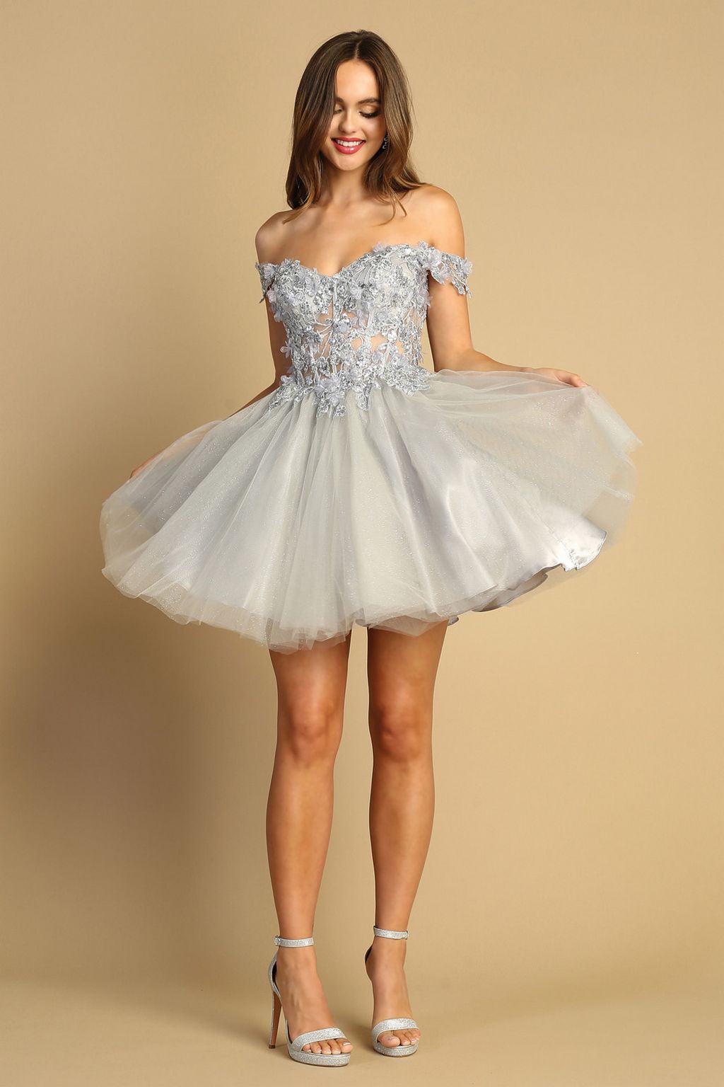 Cocktail Dresses Homecoming Short Floral Applique Prom Dress Champagne