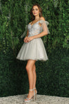 Cocktail Dresses Short A Line Floral Applique Corset Homecoming Prom Dress Silver