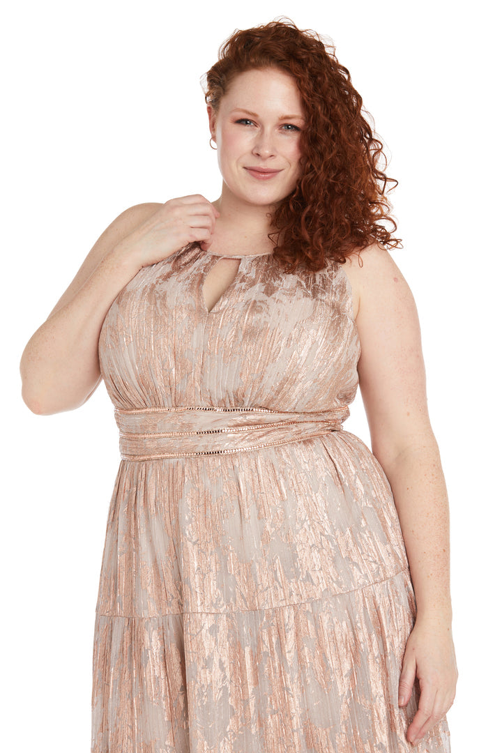 Plus Size Dresses Halter Foil Printed Plus Size Formal Evening Dress Rose/Gold