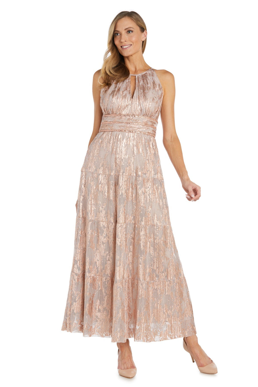 Formal Dresses A Line Long Formal Printed Evening Dress Rose/Gold
