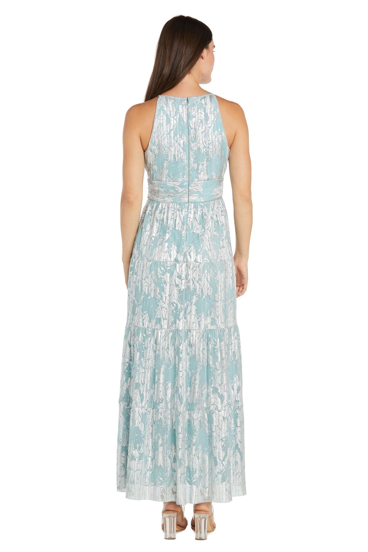 Formal Dresses A Line Long Formal Printed Evening DressSage/Silver
