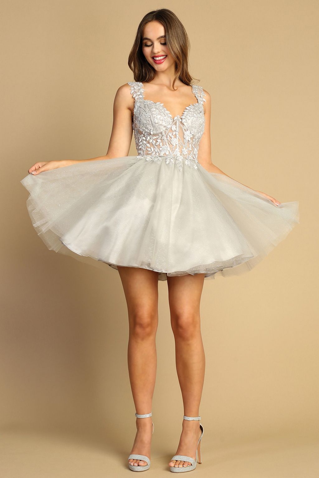 Cocktail Dresses Short Cocktail A Line Glitter Mini Dress Silver