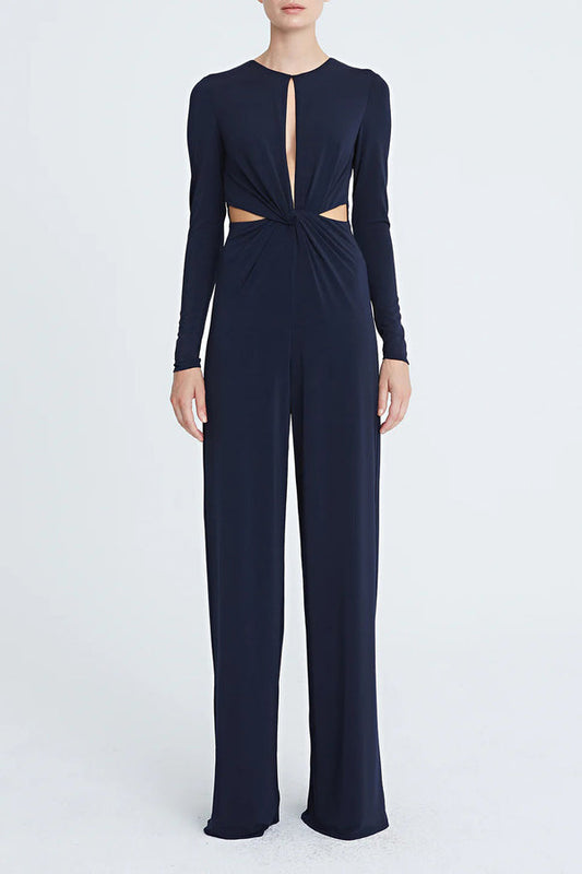 Jumpsuit Long Sleeve Keyhole Formal Jumpsuit Navy