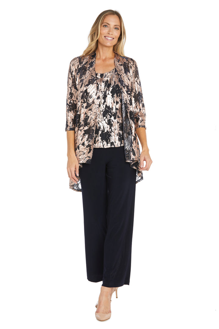 Pant Suit Mother of the Bride Long Formal Pant Suit Jacket Set Navy/Rose Gold