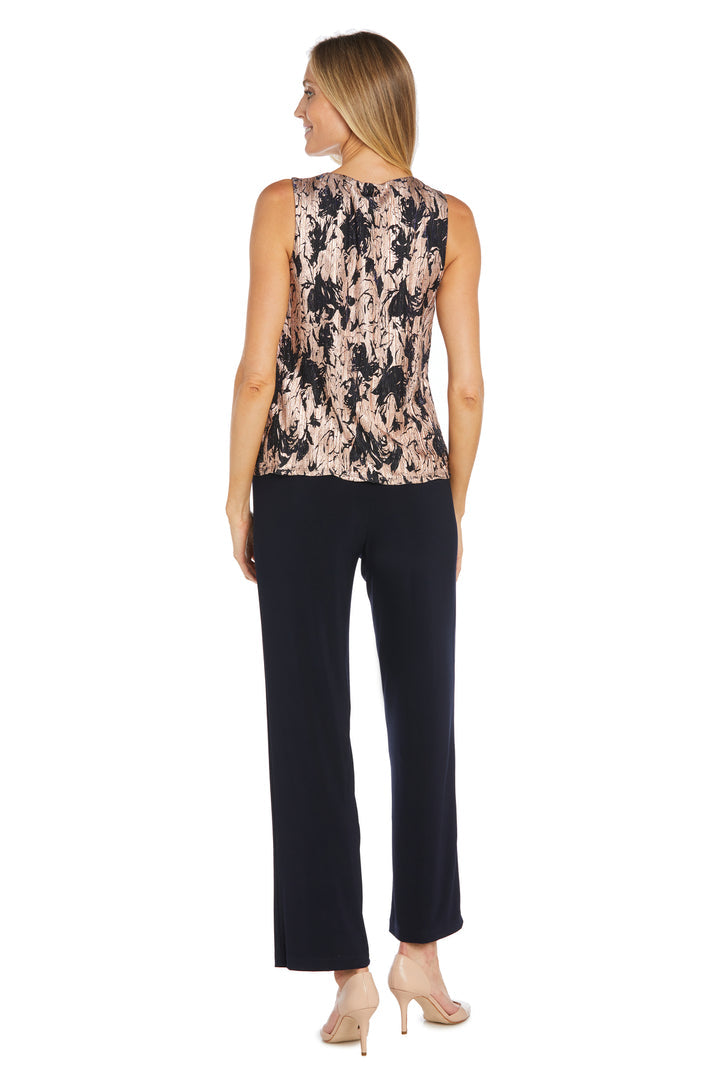 Pant Suit Mother of the Bride Long Formal Pant Suit Jacket Set Navy/Rose Gold