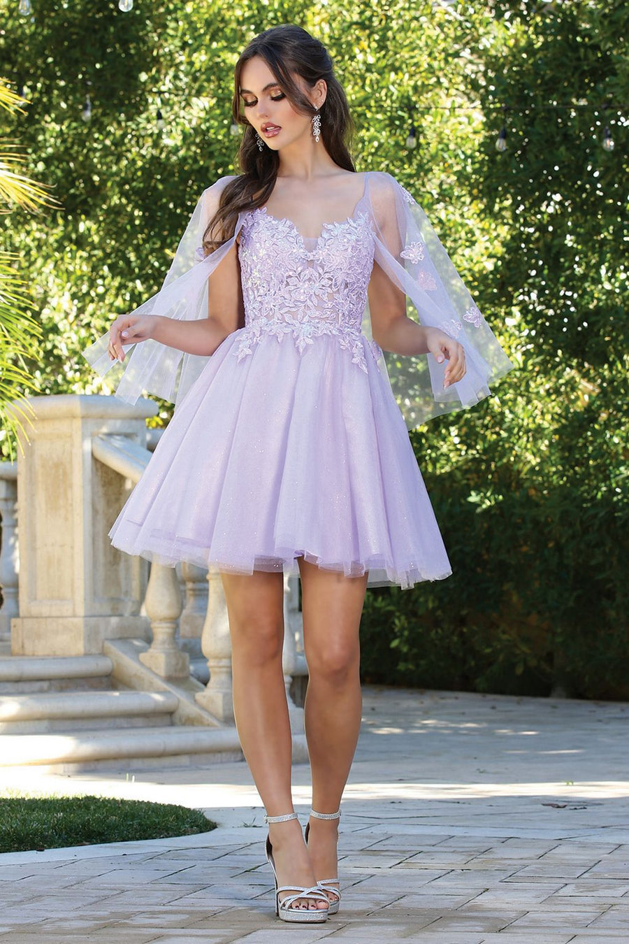 Cocktail Dresses A Line Prom Short Applique Homecoming Cape Dress Lavender