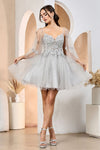 Cocktail Dresses A Line Prom Short Applique Homecoming Cape Dress Silver