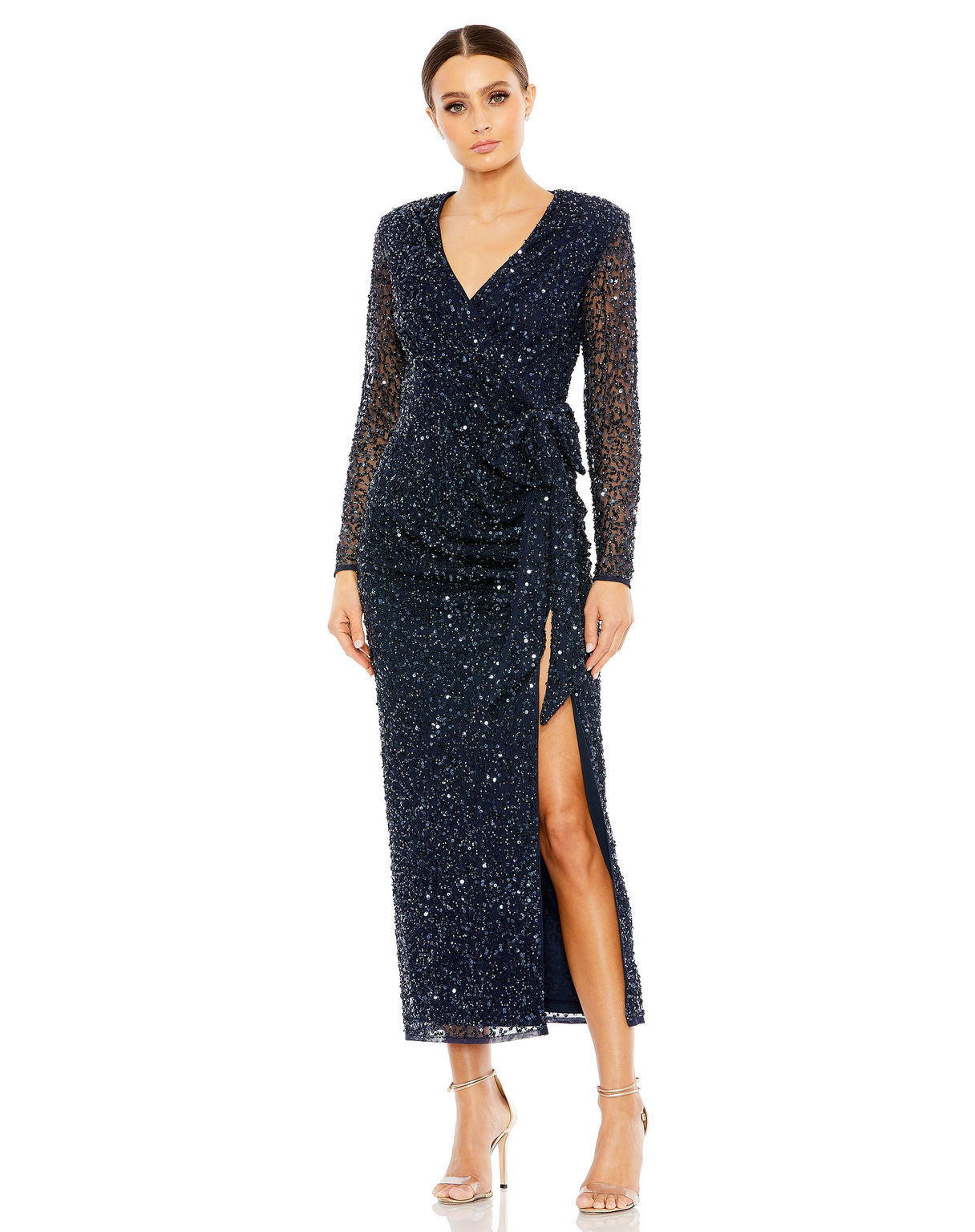 Mother of the Bride Dresses Long Sleeve Sequin Mother of the Bride Midi Dress Midnight