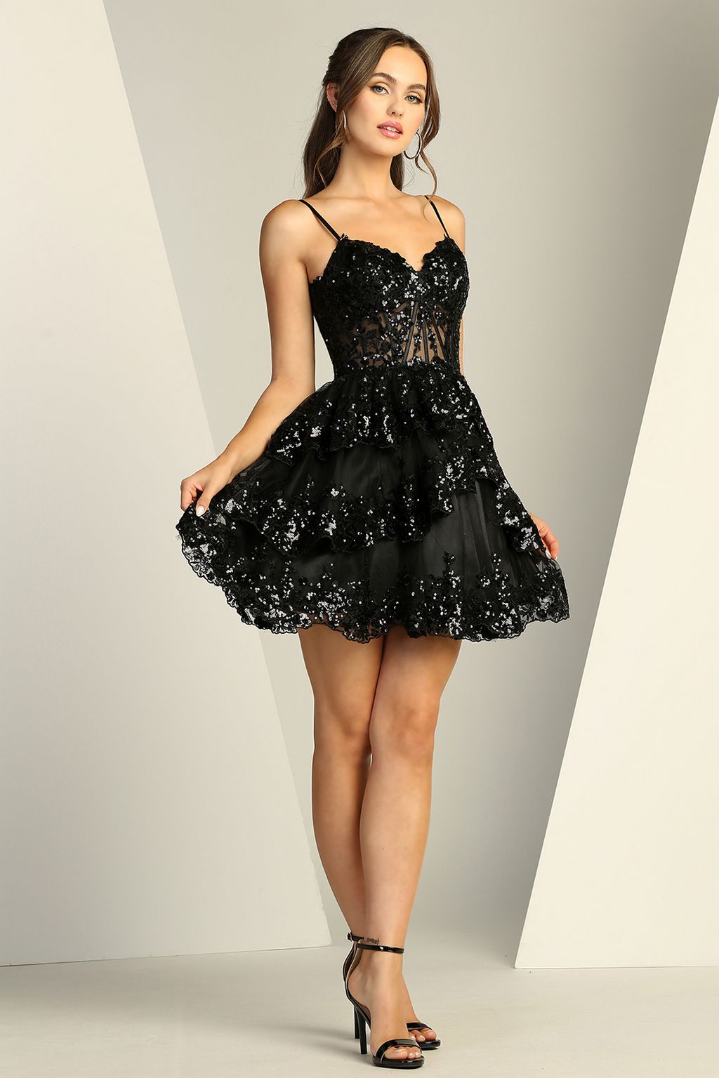 Cocktail Dresses Homecoming Short Glitter Corset Prom Dress Black