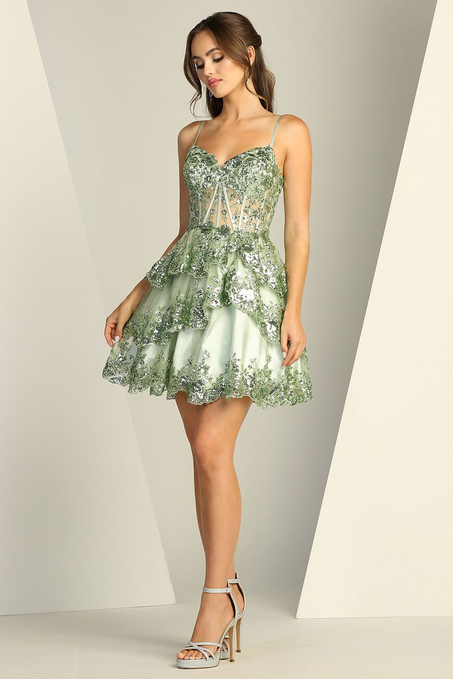 Cocktail Dresses Homecoming Short Glitter Corset Prom Dress Sage