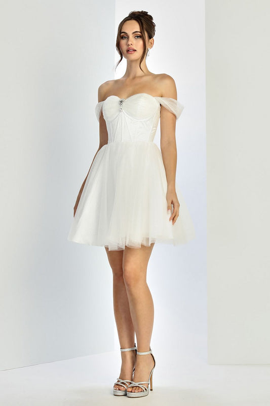 Cocktail Dresses Short Bridal Gown A Line Glitter Wedding Dress Off White