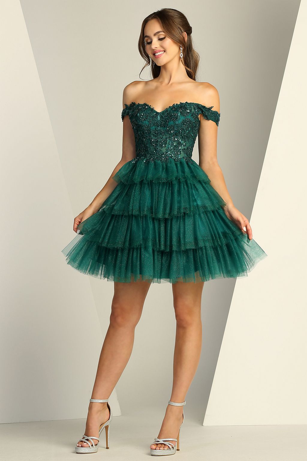 Cocktail Dresses Prom Short Glitter Applique Homecoming Cocktail Dress Emerald
