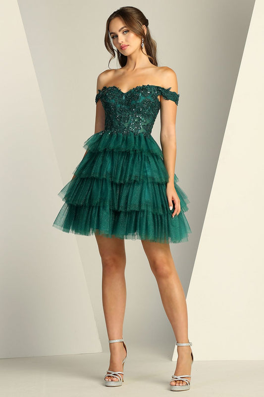Cocktail Dresses Prom Short Glitter Applique Homecoming Cocktail Dress Emerald