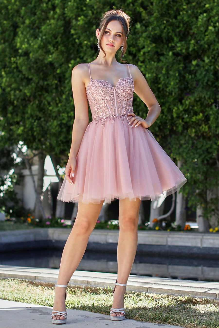 Cocktail Dresses Homecoming Short A Line Corset Applique Cocktail Dress Blush