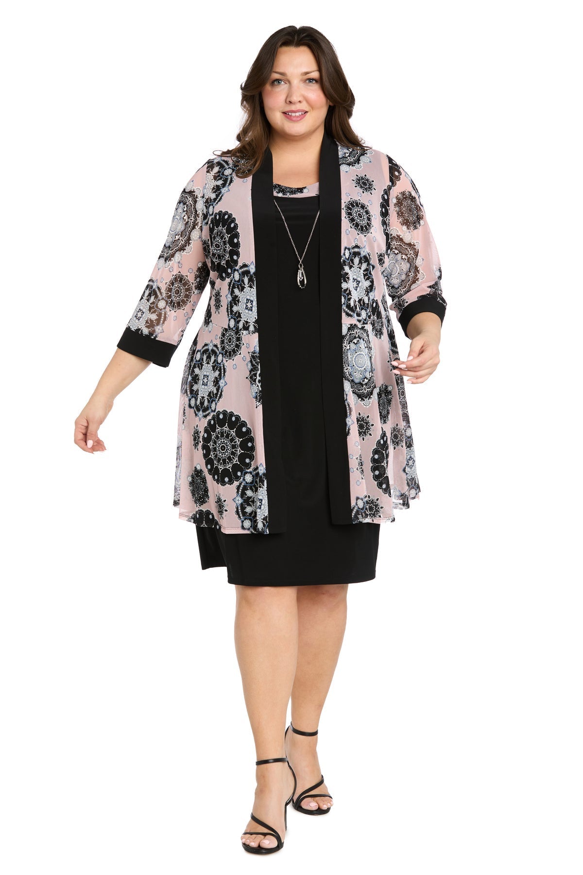 Plus Size Dresses rinted Jacket Plus Size Short Dress Black/Pink