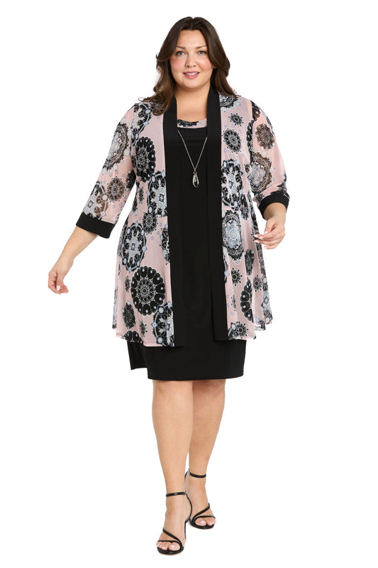 Plus Size Dresses rinted Jacket Plus Size Short Dress Black/Pink