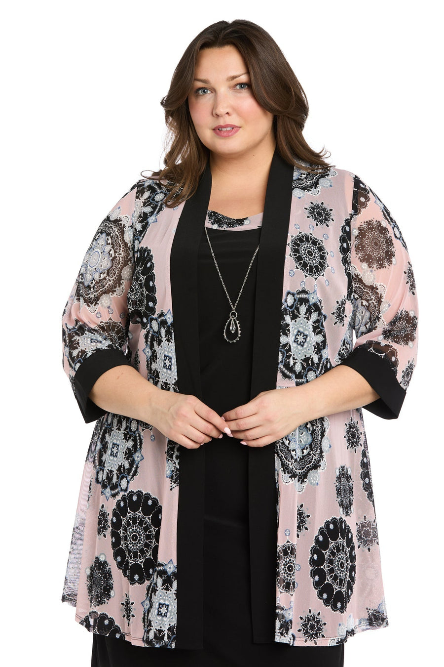 Plus Size Dresses rinted Jacket Plus Size Short Dress Black/Pink