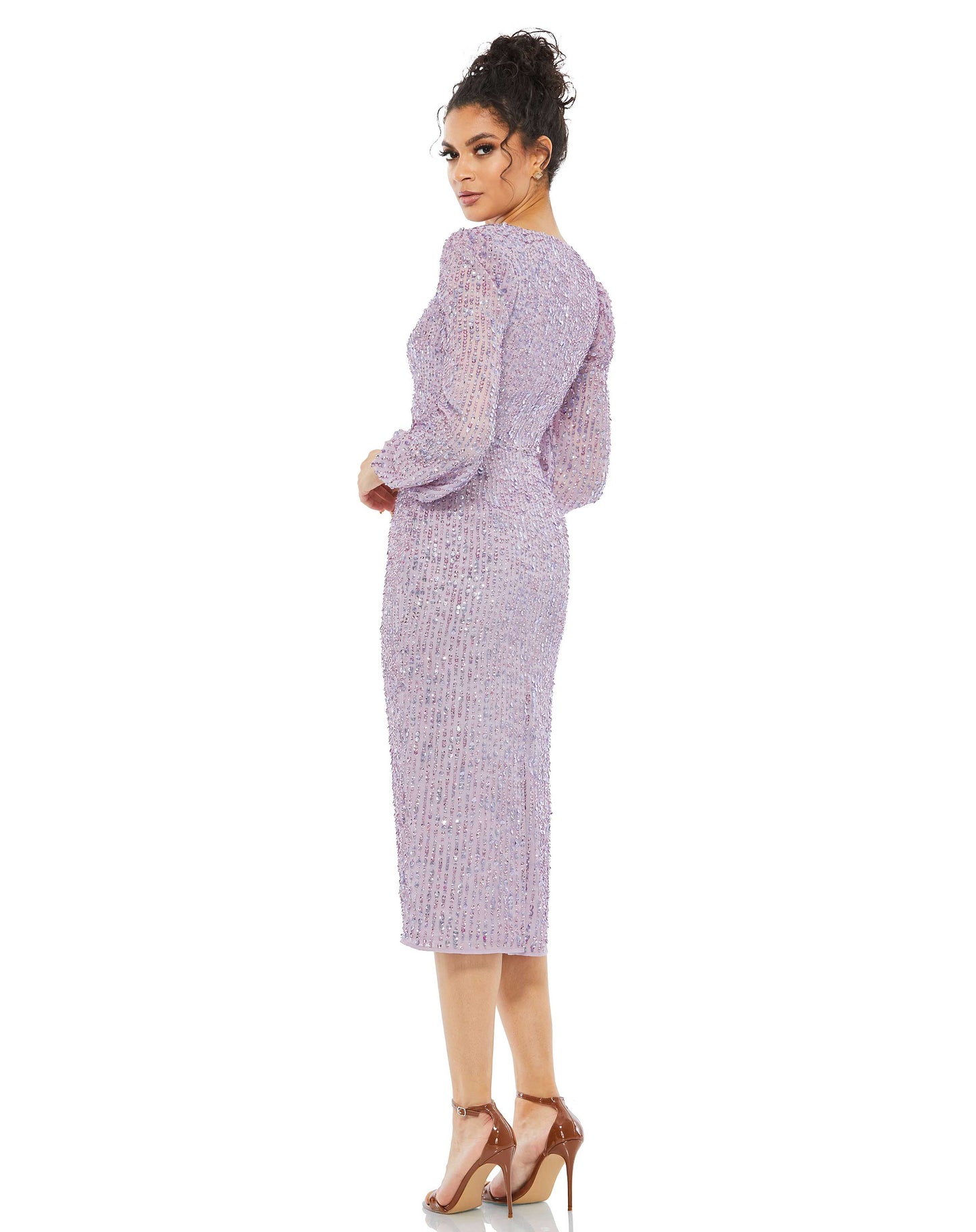 Cocktail Dresses Cocktail Long Sleeve Sequin Midi Dress Lavender