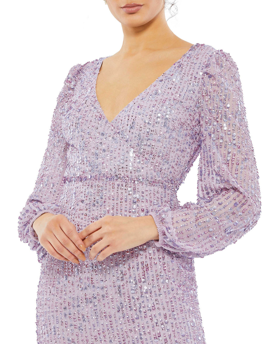 Cocktail Dresses Cocktail Long Sleeve Sequin Midi Dress Lavender