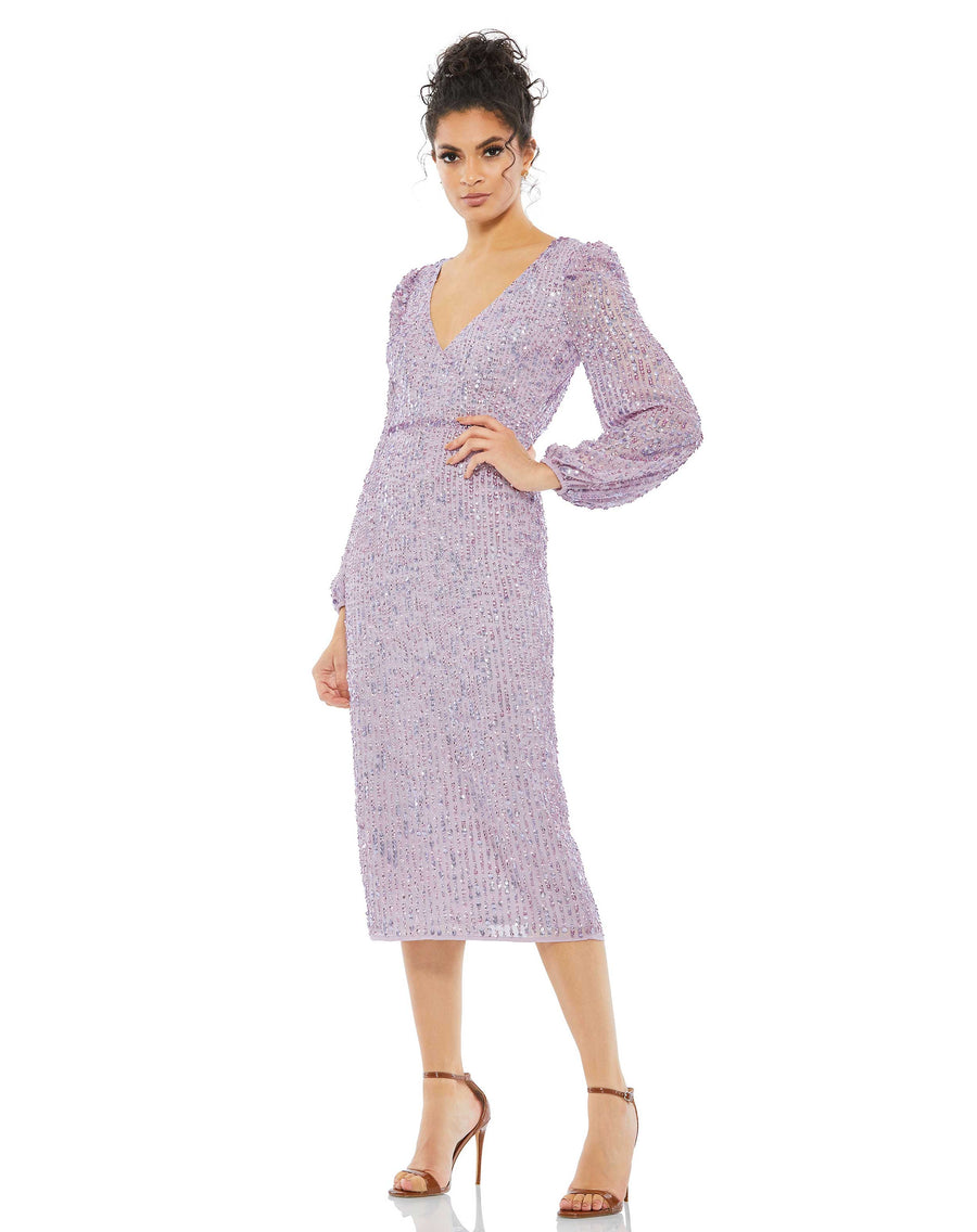 Cocktail Dresses Cocktail Long Sleeve Sequin Midi Dress Lavender