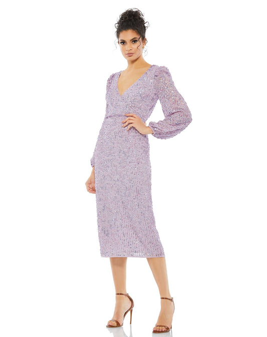 Cocktail Dresses Cocktail Long Sleeve Sequin Midi Dress Lavender