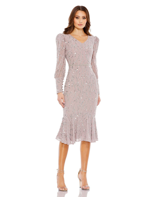 Cocktail Dresses Long Sleeve Cocktail Sequin Short Midi Trumpet Dress Vintage Lilac