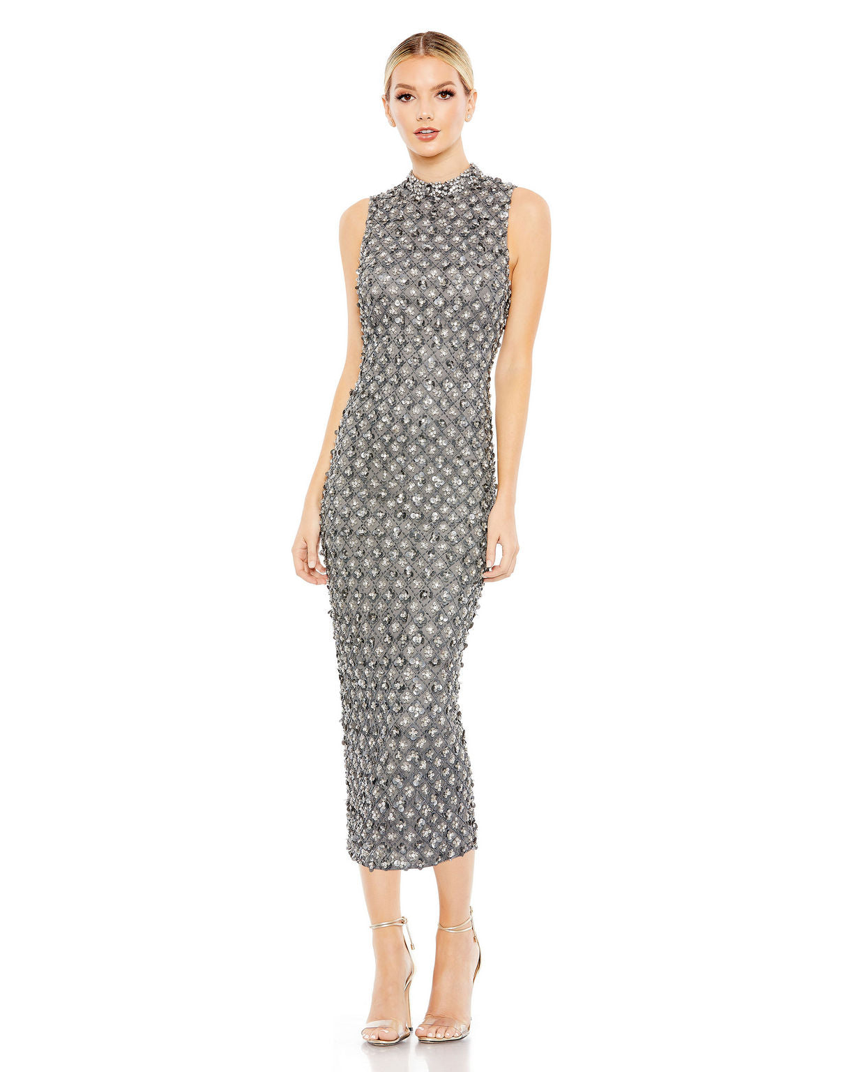 Cocktail Dresses Short Cocktail Fitted Beaded Midi Dress Charcoal