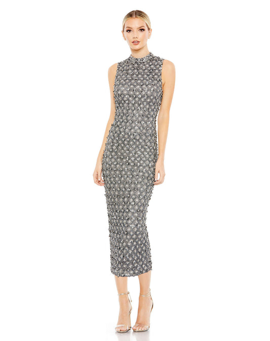 Cocktail Dresses Short Cocktail Fitted Beaded Midi Dress Charcoal