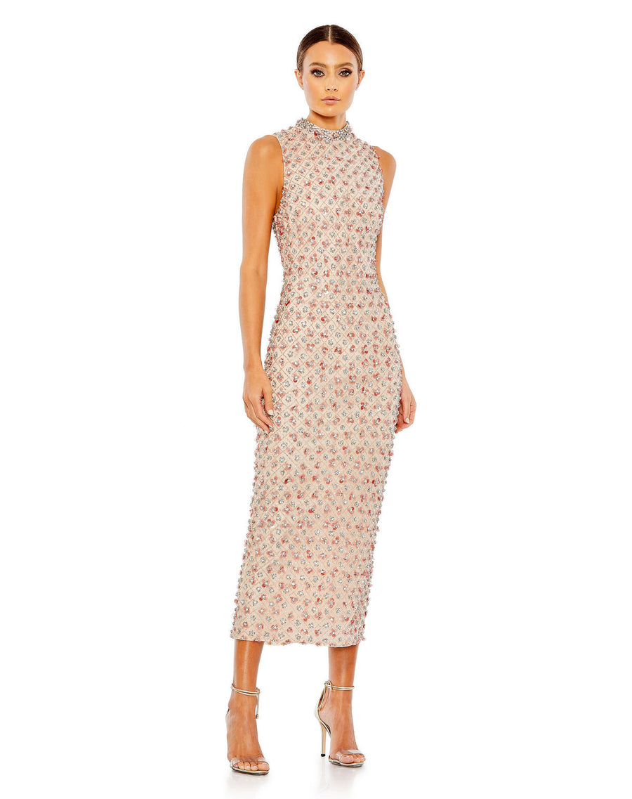 Cocktail Dresses Short Cocktail Fitted Beaded Midi Dress Peach