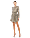 Cocktail Dresses Sequin Embellish Long Sleeve High Neck Short Dress Taupe