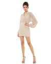 Cocktail Dresses Short Cocktail Sequin Long Sleeve Mini Dress Nude