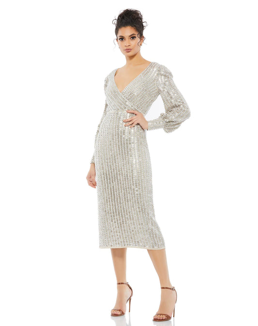 Cocktail Dresses Short Cocktail Long Sleeve Sequin Midi dress Silver