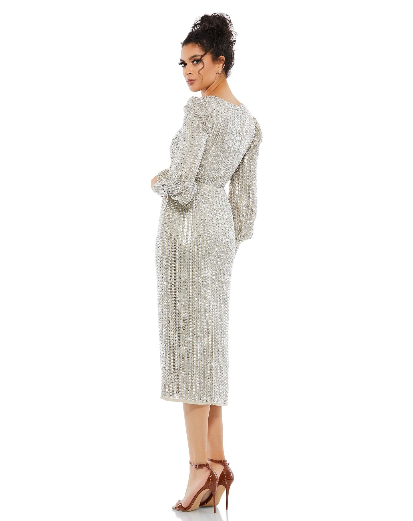 Cocktail Dresses Short Cocktail Long Sleeve Sequin Midi dress Silver