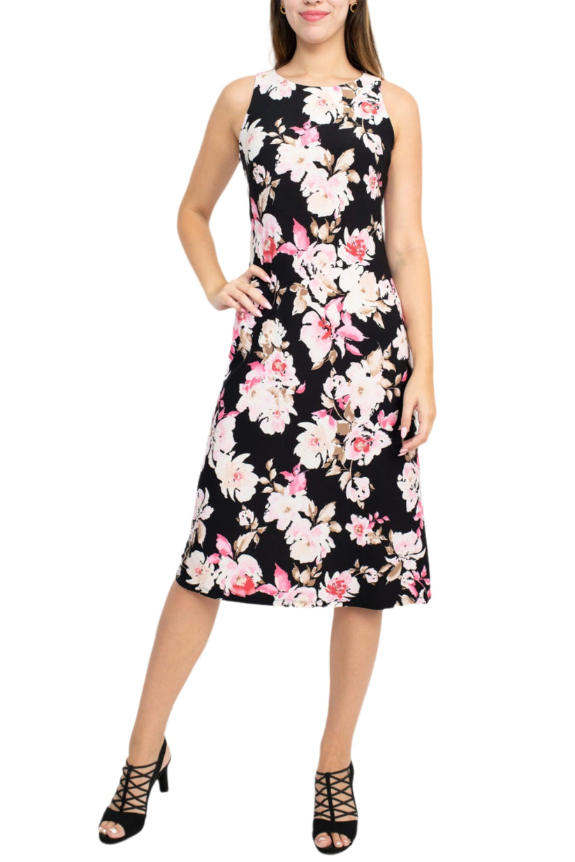 Cocktail Dresses A Line Pirnted Floral Cocktail Midi Dress Tutu Pink Combo