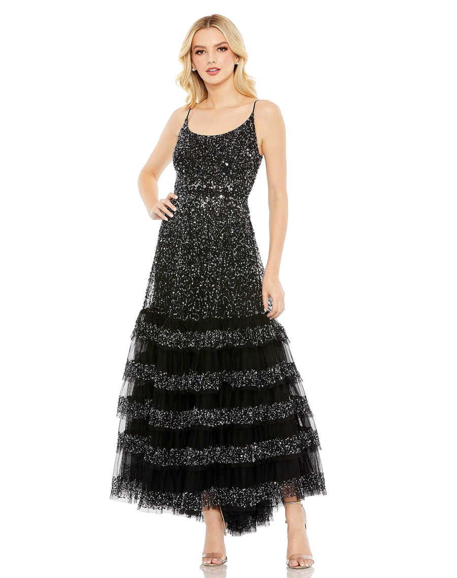 Formal Dresses Long Tiered Sequin Formal Prom Dress Black