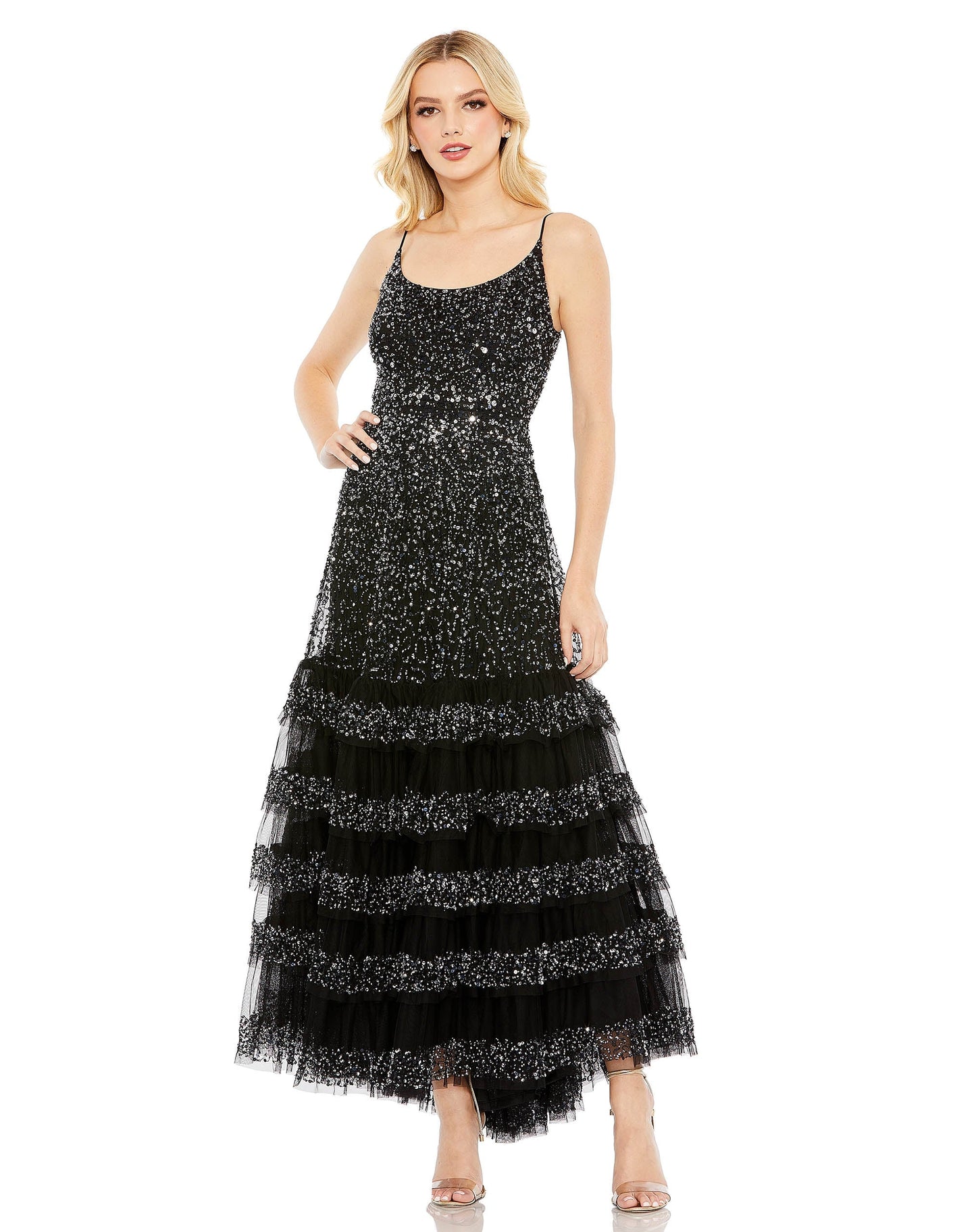 Formal Dresses Long Tiered Sequin Formal Prom Dress Black