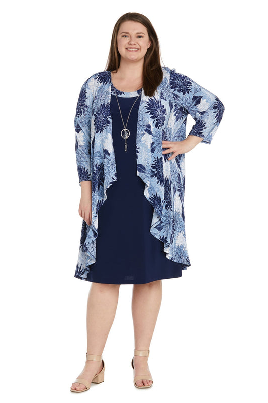 Plus Size Dresses Short Printed Plus Size Jacket Dress Navy/Denim