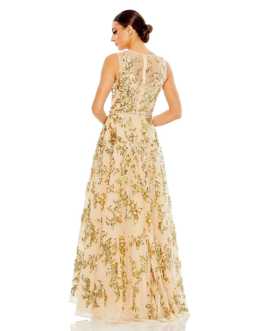 Formal Dresses Long Sequined Sleeveless Scoop Neck A Line Dress Nude