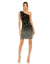 Cocktail Dresses One Shoulder Crystal Drop Short Dress Black