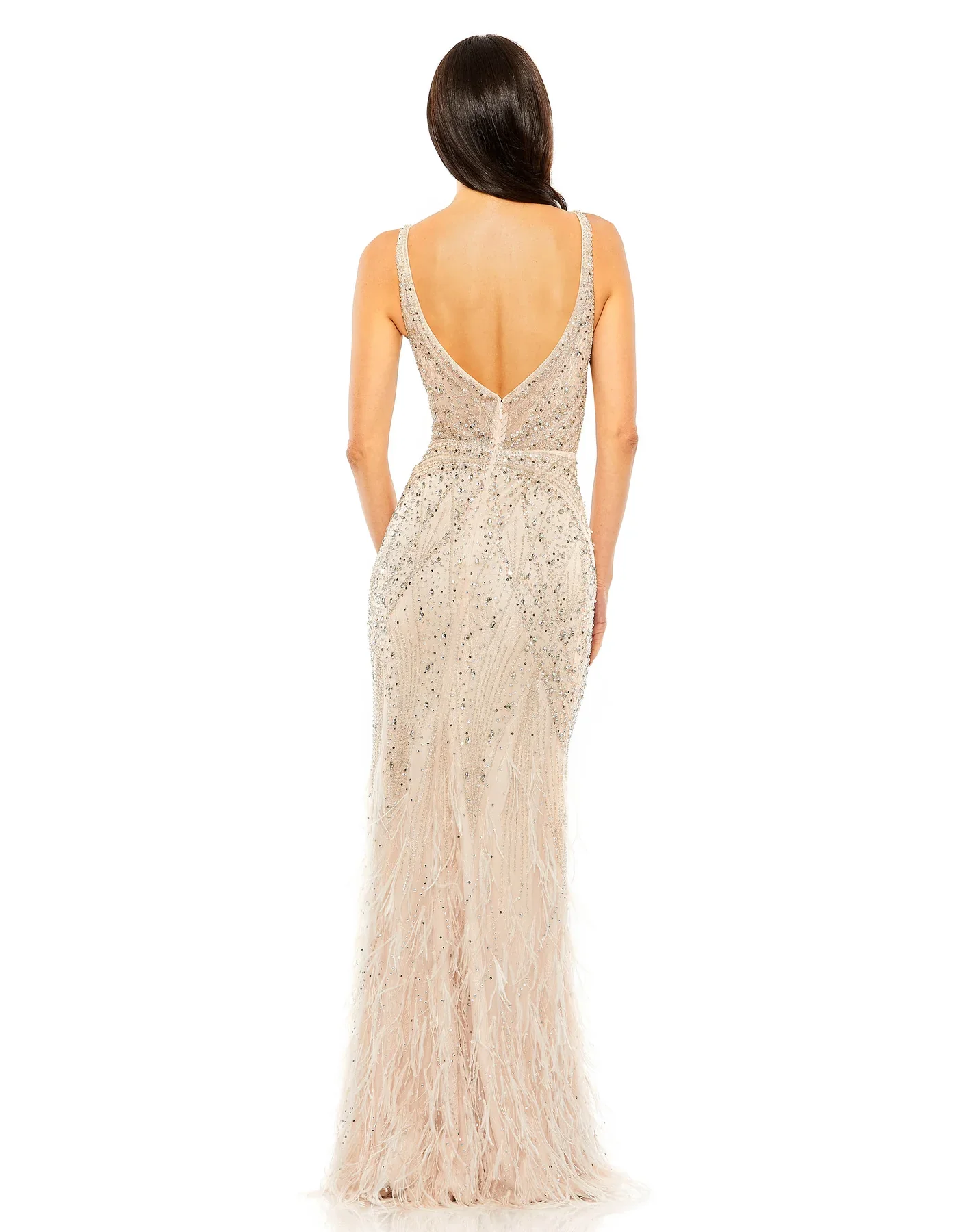Prom Dresses Long Beaded Feather Formal Prom Dress Blush