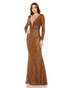 Formal Dresses Long Sleeve Fitted Beaded Formal Prom Dress Bronze