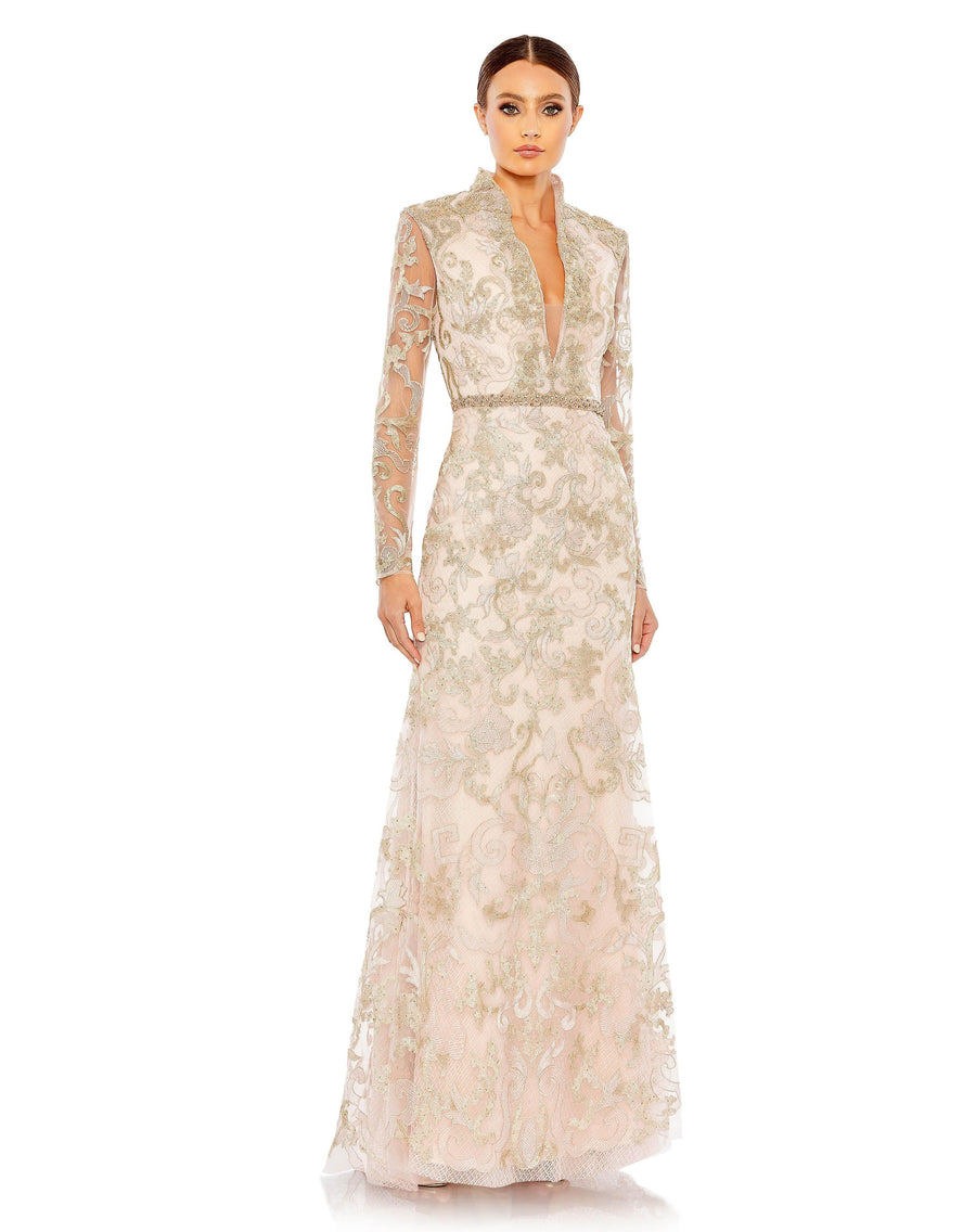 Formal Dress Long Sleeve Formal Evening Gown Blush