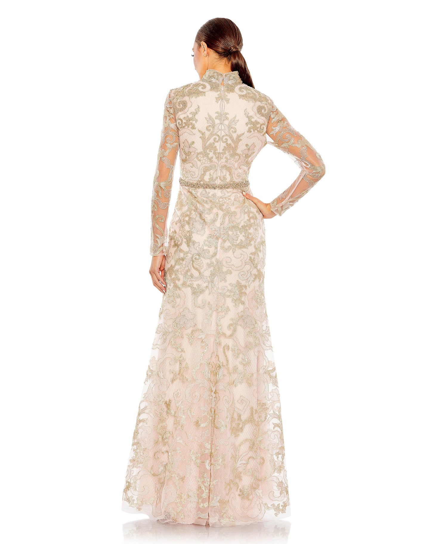 Formal Dress Long Sleeve Formal Evening Gown Blush