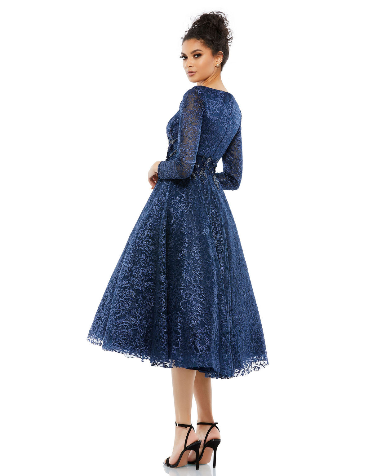 Cocktail Dresses Long Sleeve A Line Cocktail Tea Length Dress Midnight