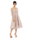 Cocktail Dresses Long Sleeve A Line Cocktail Tea Length Dress Nude
