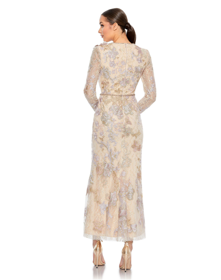 Formal Dresses Long Sleeve Flower Formal Prom Dress Nude