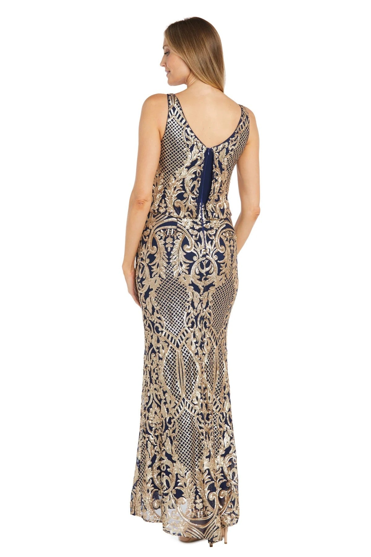 Formal Dresses Long Sequin Formal Blouson Evening Dress Navy/Gold